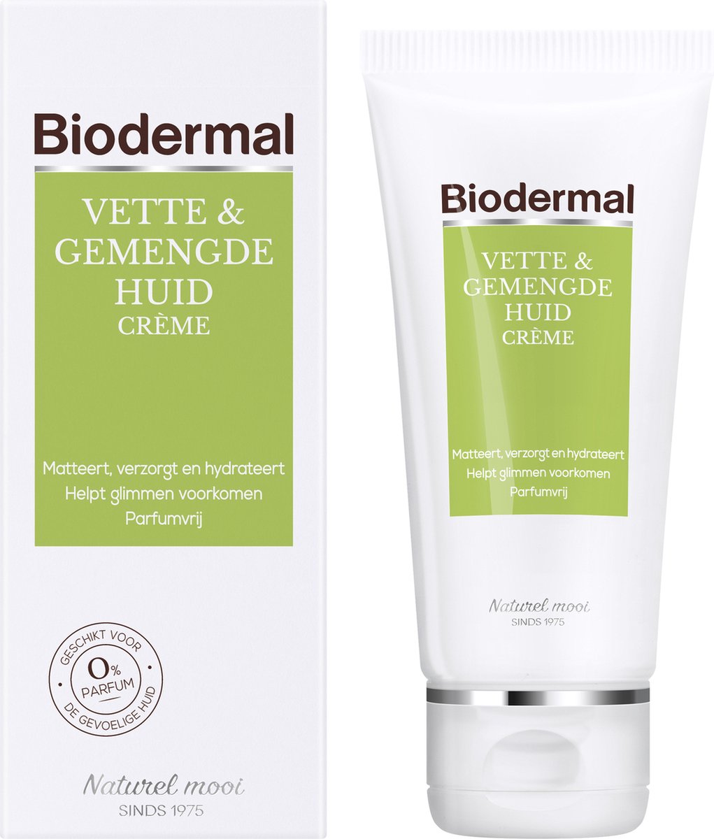 Biodermal Dagcreme Vette & Gemengde Huid - 50ml - Helpt glimmen voorkomen