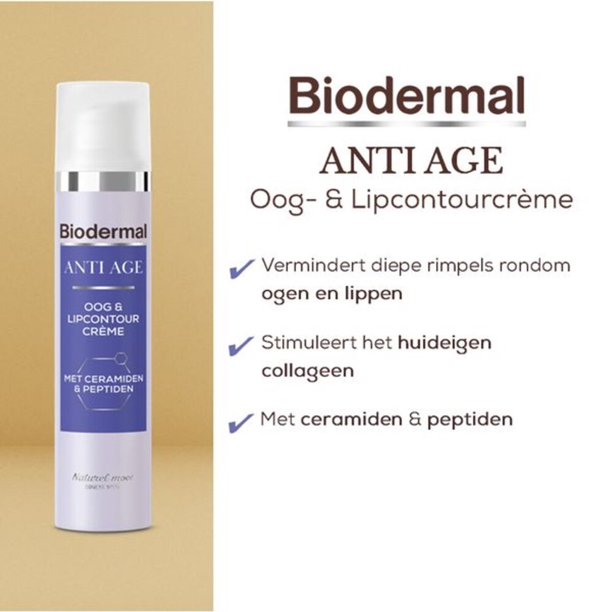 Biodermal Anti Age Oog- en Lipcontourcrème'- oogcreme - verminderd diepe rimpels, wallen en donkere kringen rondom de ogen en lippen - 15ml