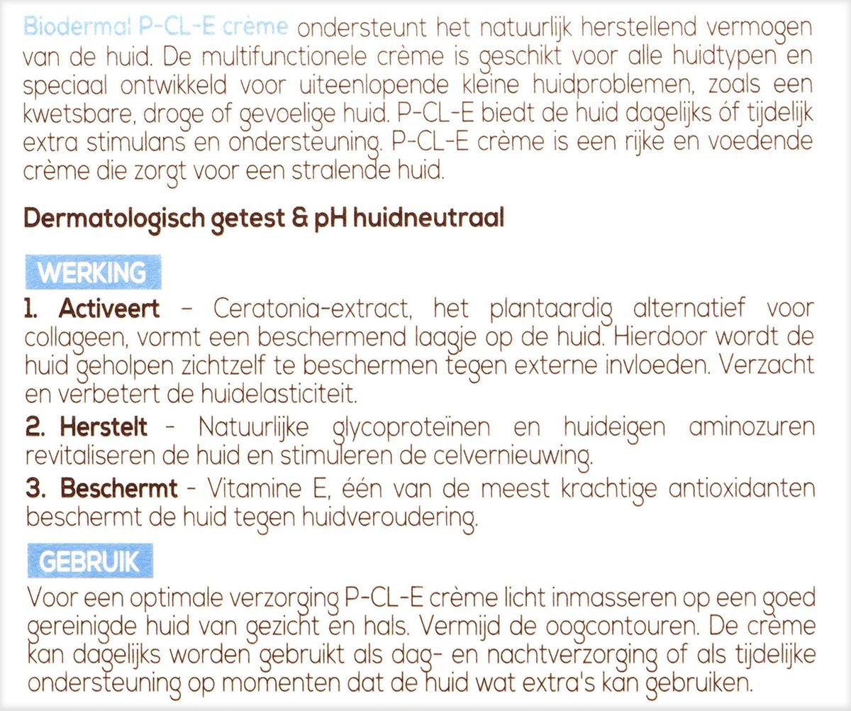 Biodermal P-Cl-E creme - Dagcreme - Deze dagcrème ondersteunt het herstellend vermogen van de droge huid - droge huid gezichtscreme - gezichtsverzorging - 50 ml