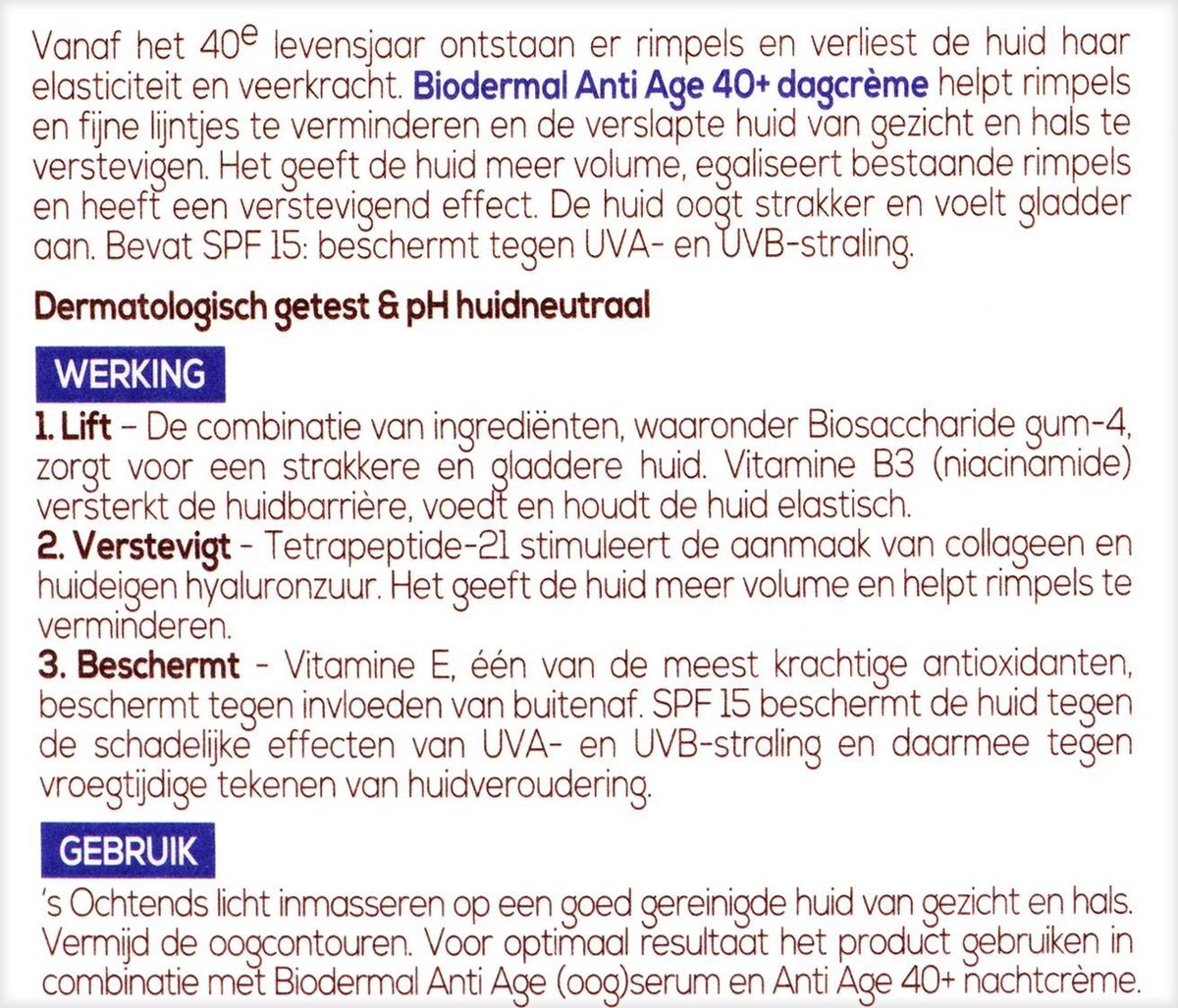 Biodermal Anti Age dagcrème 40+ - Dagcrème met hyaluronzuur en vitamine C - met SPF15 - anti rimpel creme vrouwen - 50ml