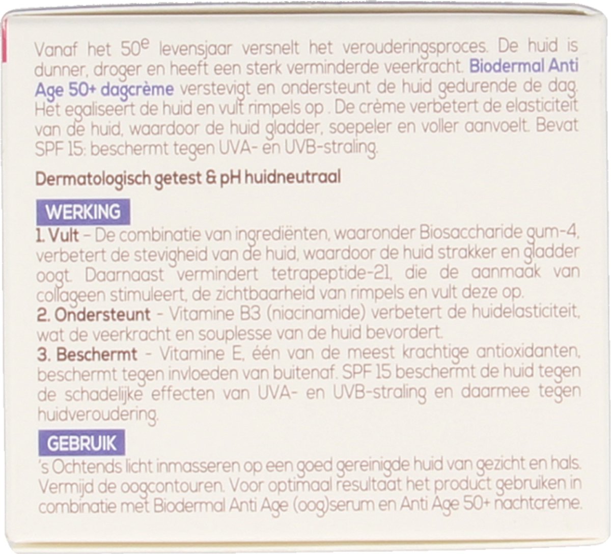 Biodermal Anti Age dagcrème 50+ - Dagcrème met hyaluronzuur en vitamine E - met - SPF15 - Helpt rimpels verminderen - 50ml