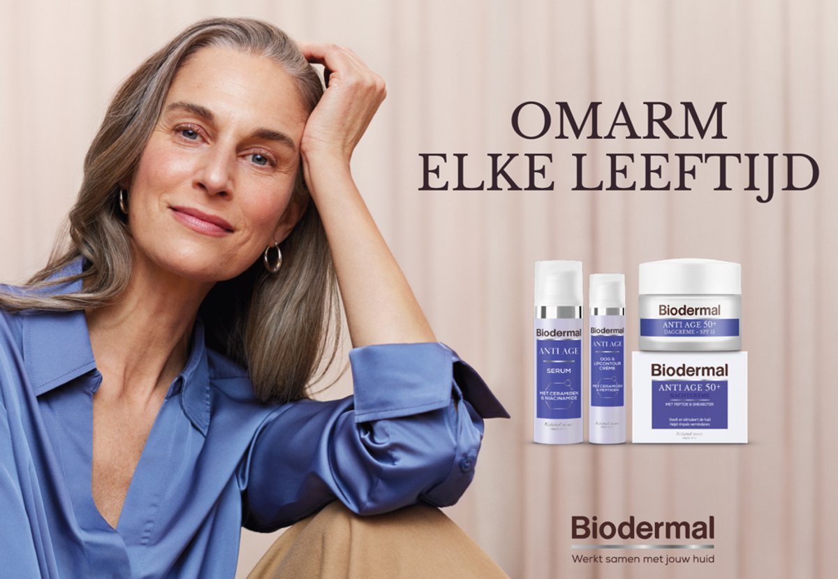 Biodermal Anti Age dagcrème 50+ - Dagcrème met hyaluronzuur en vitamine E - met - SPF15 - Helpt rimpels verminderen - 50ml