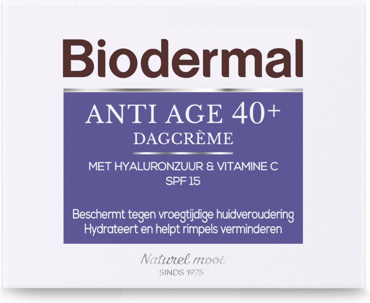 Biodermal Anti Age dagcrème 40+ - Dagcrème met hyaluronzuur en vitamine C - met SPF15 - anti rimpel creme vrouwen - 50ml