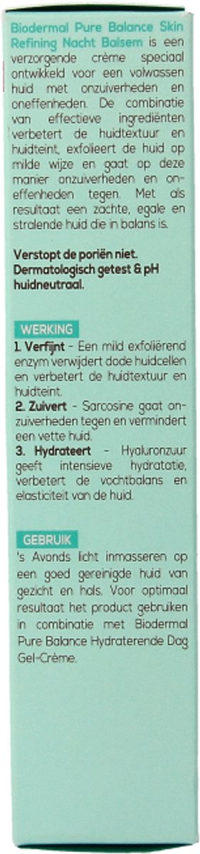 Biodermal Pure Balance Skin Refining Balsem Nachtcreme - Nachtcreme met hyaluronzuur - Bij onzuiverheden en oneffenheden - 50ml