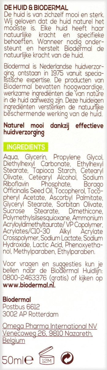 Biodermal Dagcreme Vette & Gemengde Huid - 50ml - Helpt glimmen voorkomen