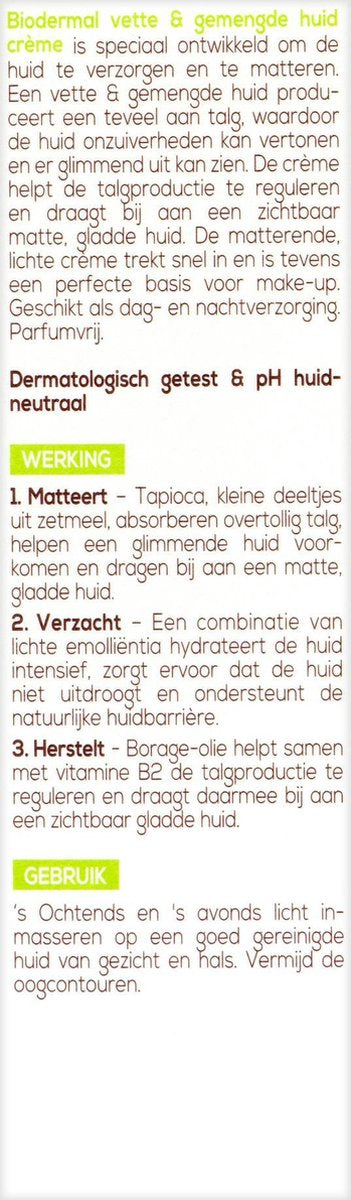 Biodermal Dagcreme Vette & Gemengde Huid - 50ml - Helpt glimmen voorkomen