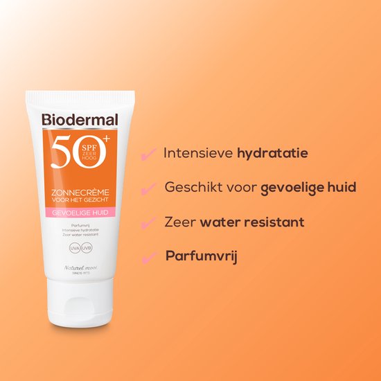 Biodermal Zonnebrand voor de Gevoelige huid - SPF 50 - Zonnebrand voor het gezicht - 50ml