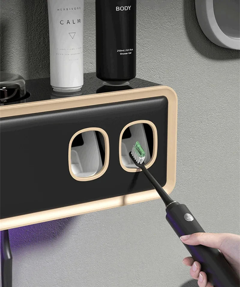 UV Toothbrush Holder Deep Sterilizer Toothpaste Squeezer Light Energy USB Charging Fast Drying Wall-mounted bathroom StorageRack
