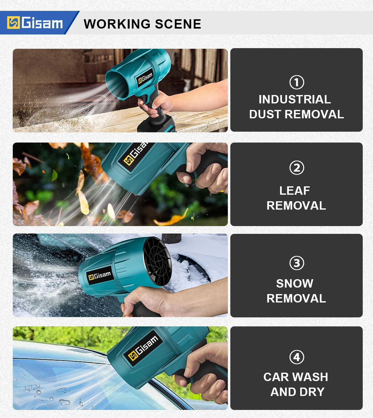 Gisam 200M/S Brushless Turbo Jet Fan 1500W Cordless Electric Air Blower Violent Handheld Power Tool for Makita 18V Battery Pin