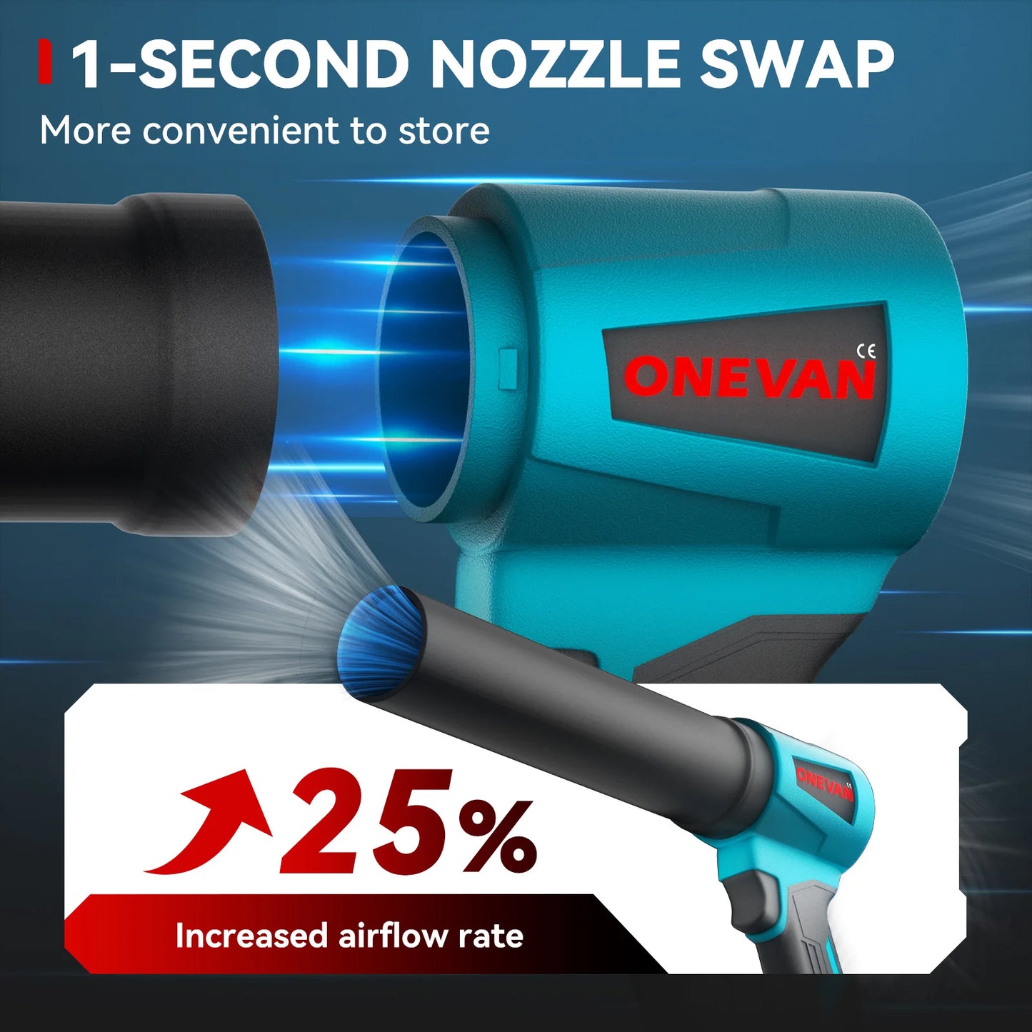 ONEVAN 4000W Brushless Electric Turbo Blower Jet Fan 400M/S 300000RPM Handheld Leaf Blower Dust Blowing Tool for 21V 18V Battery