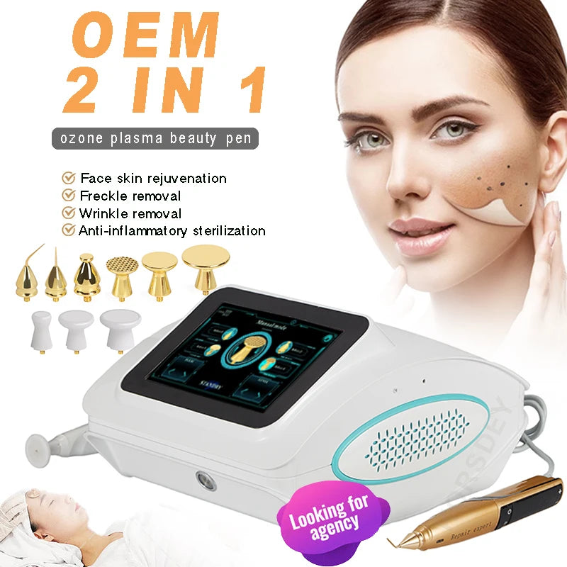 New Professional 2 In 1 Cold Plasma Ozone Gold Plasma Pen Machine Mole Spot Removal Eyelid Lift Plasma Pen Device