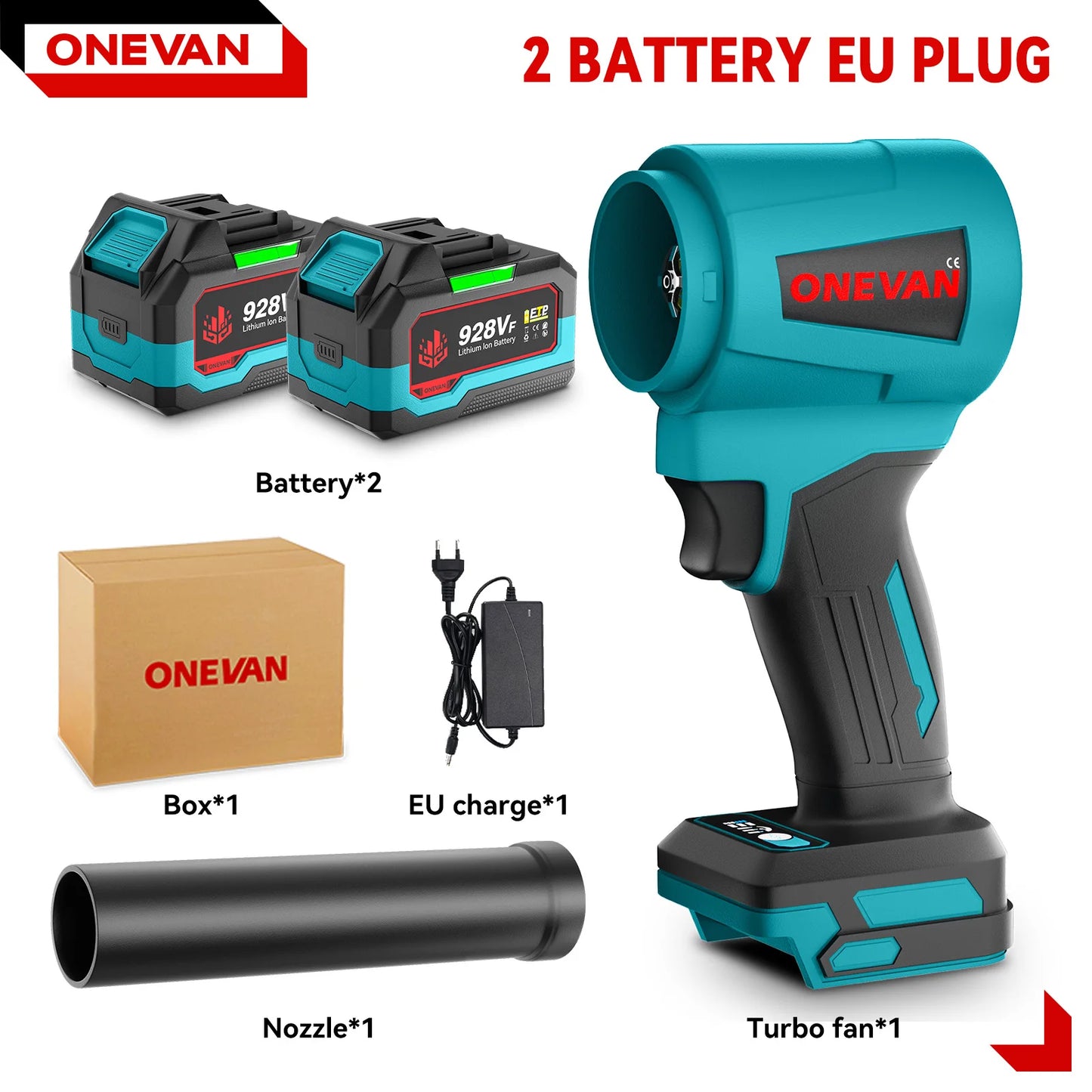 ONEVAN 4000W Brushless Electric Turbo Blower Jet Fan 400M/S 300000RPM Handheld Leaf Blower Dust Blowing Tool for 21V 18V Battery