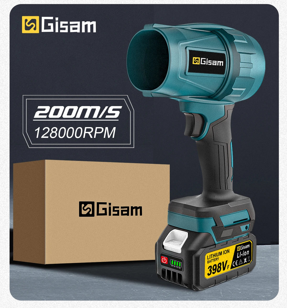 Gisam 200M/S Brushless Turbo Jet Fan 1500W Cordless Electric Air Blower Violent Handheld Power Tool for Makita 18V Battery Pin