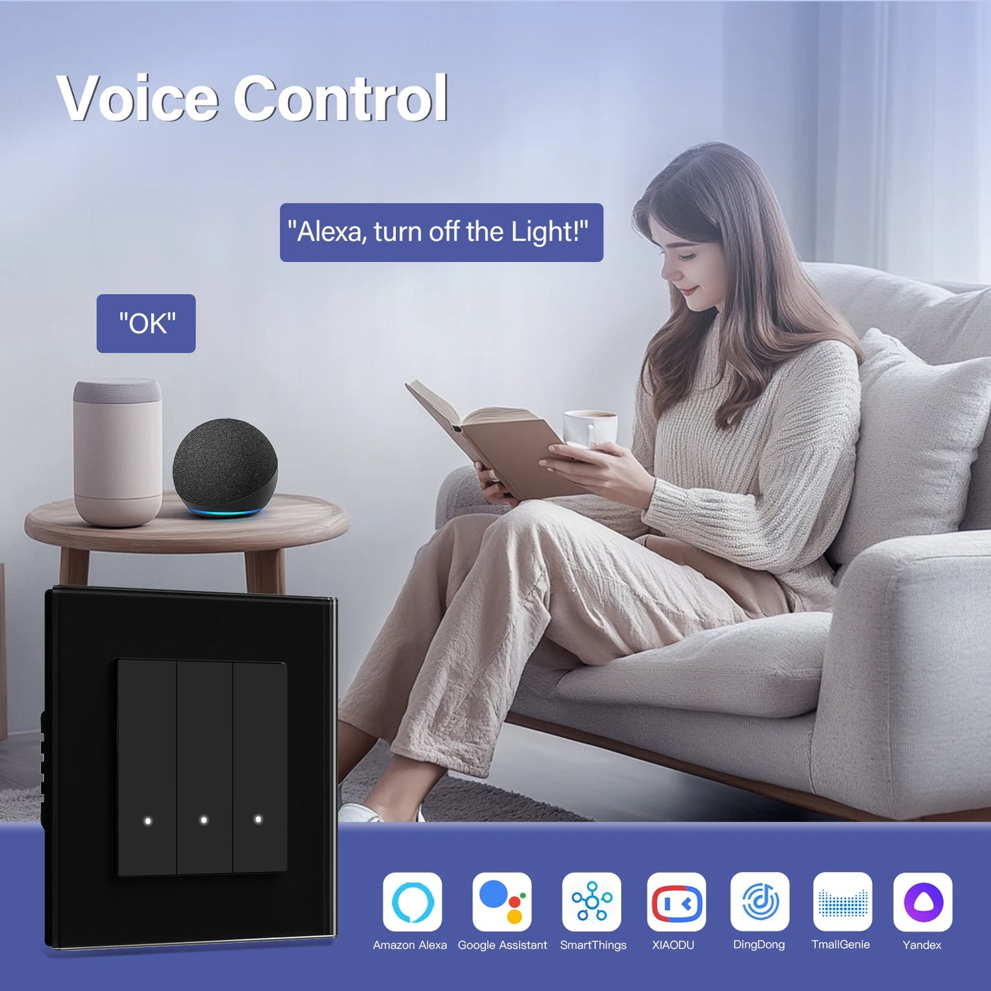 BSEED 1/2/3/4Gang 2Way Zigbee Light Switch Smart Click Button Switch Glass Panel Tuya Smart Life Alexa Voice Control 3 Colors
