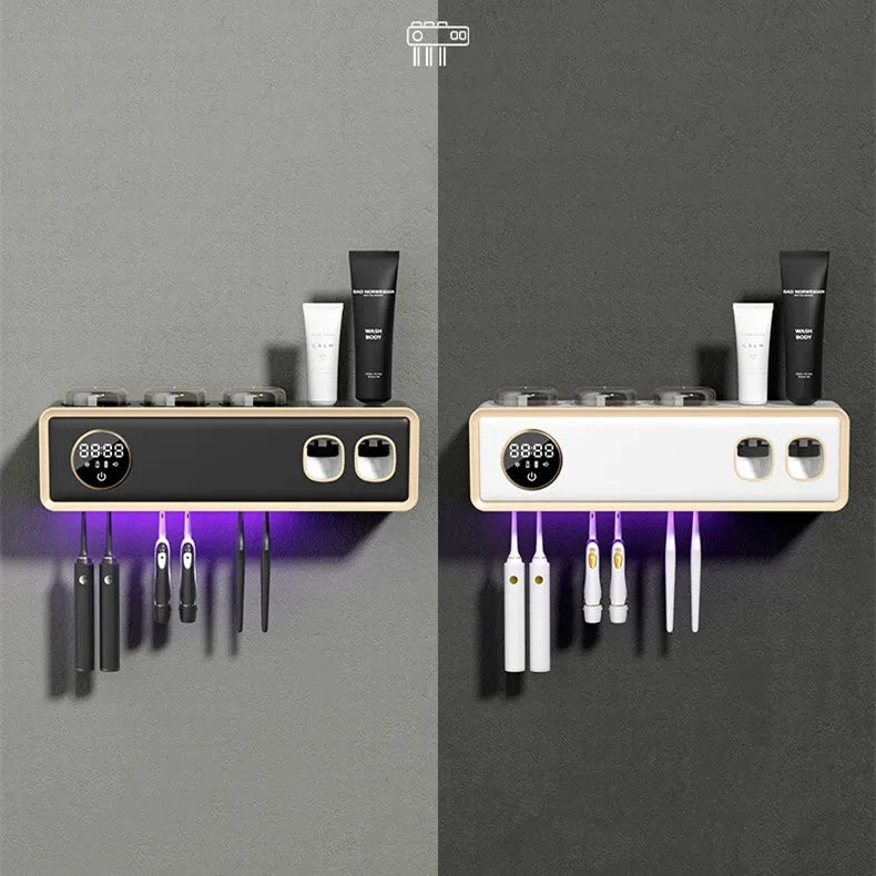 UV Toothbrush Holder Deep Sterilizer Toothpaste Squeezer Light Energy USB Charging Fast Drying Wall-mounted bathroom StorageRack