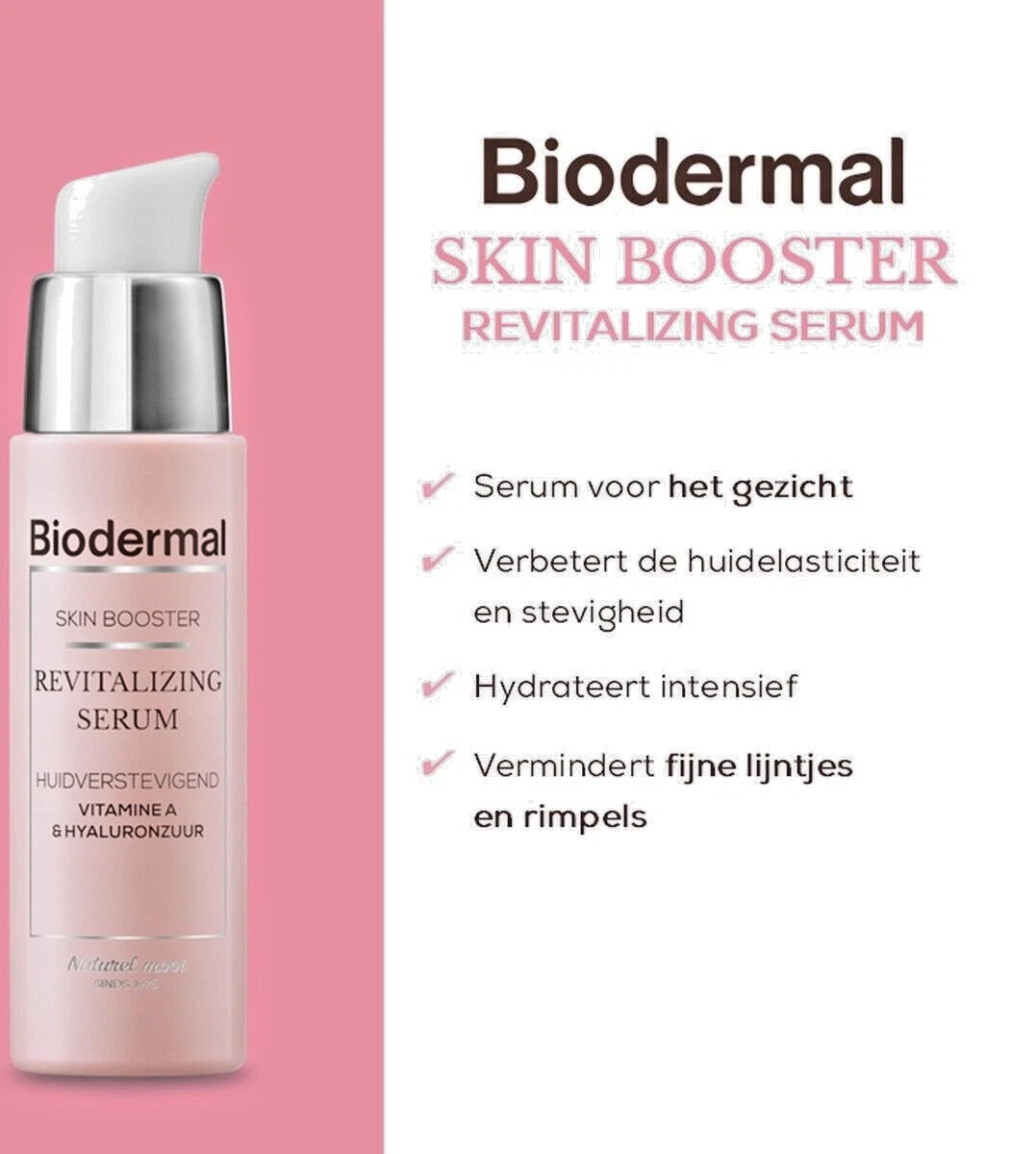 Biodermal Skin Booster Revitalizing serum – Verbetert zo de huidelasticiteit en stevigheid met hyaluronzuur en Vitamine A - Hyaluronzuur serum 30ml