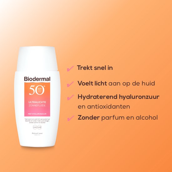 Biodermal Ultralichte Zonnefluide - Zonnebrand met SPF50+ - met hyaluronzuur - Zonnebrand gezicht