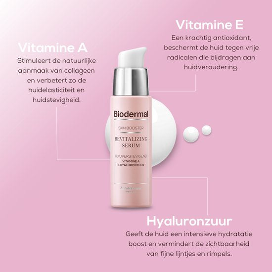 Biodermal Skin Booster Revitalizing serum – Verbetert zo de huidelasticiteit en stevigheid met hyaluronzuur en Vitamine A - Hyaluronzuur serum 30ml