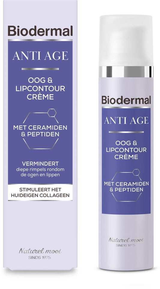 Biodermal Anti Age Oog- en Lipcontourcrème'- oogcreme - verminderd diepe rimpels, wallen en donkere kringen rondom de ogen en lippen - 15ml
