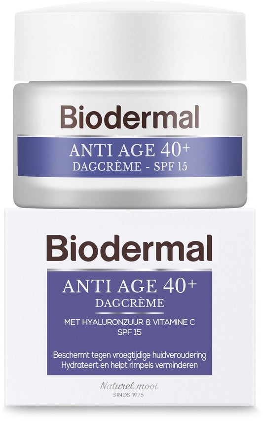 Biodermal Anti Age dagcrème 40+ - Dagcrème met hyaluronzuur en vitamine C - met SPF15 - anti rimpel creme vrouwen - 50ml