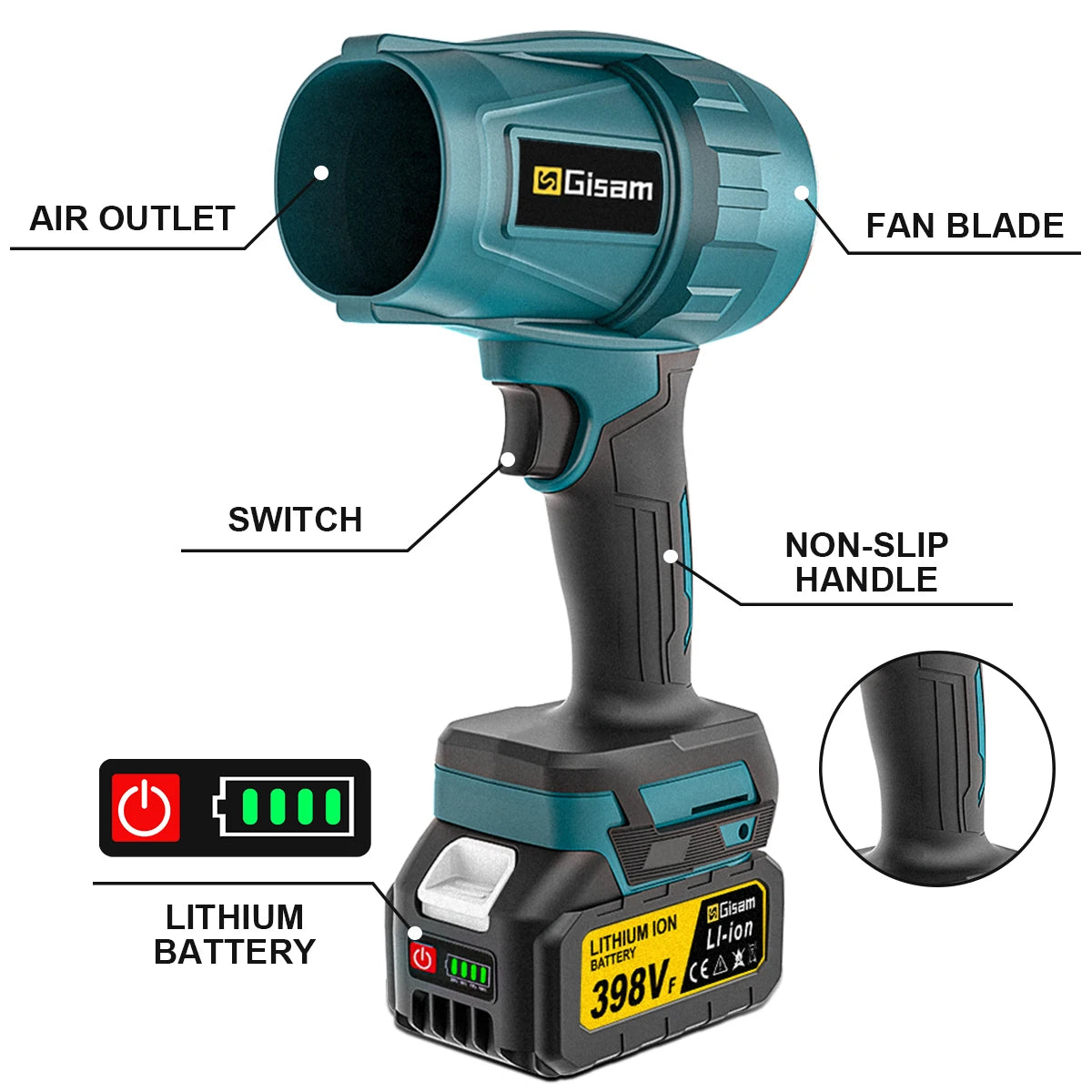 Gisam 200M/S Brushless Turbo Jet Fan 1500W Cordless Electric Air Blower Violent Handheld Power Tool for Makita 18V Battery Pin
