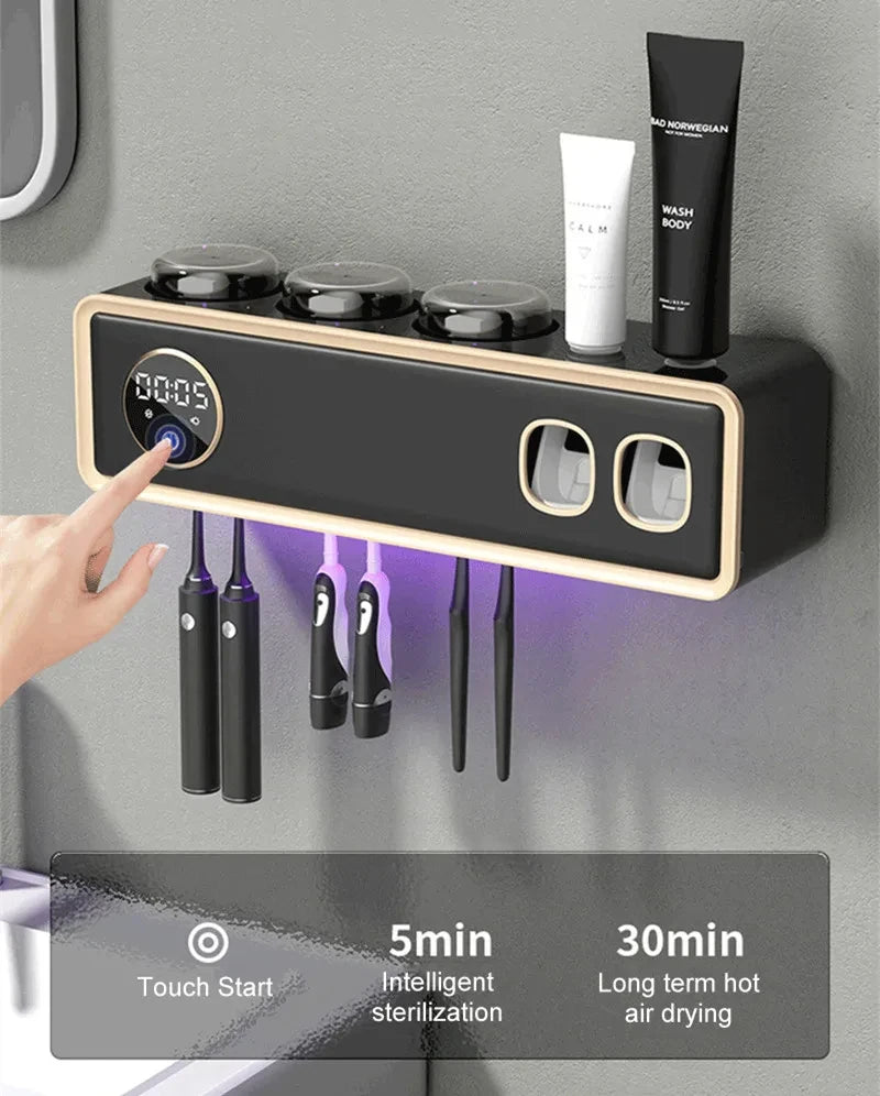 UV Toothbrush Holder Deep Sterilizer Toothpaste Squeezer Light Energy USB Charging Fast Drying Wall-mounted bathroom StorageRack