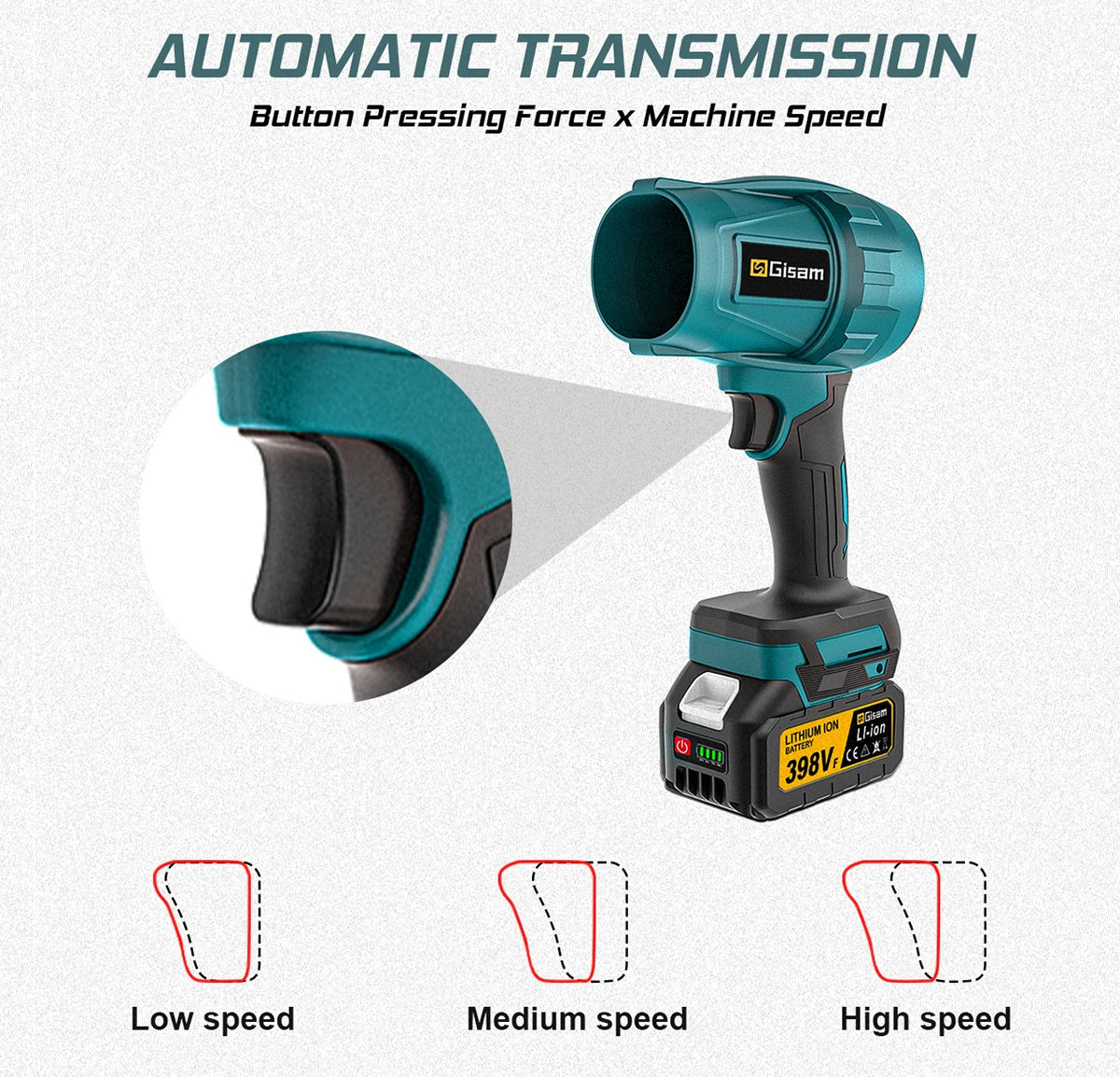 Gisam 200M/S Brushless Turbo Jet Fan 1500W Cordless Electric Air Blower Violent Handheld Power Tool for Makita 18V Battery Pin