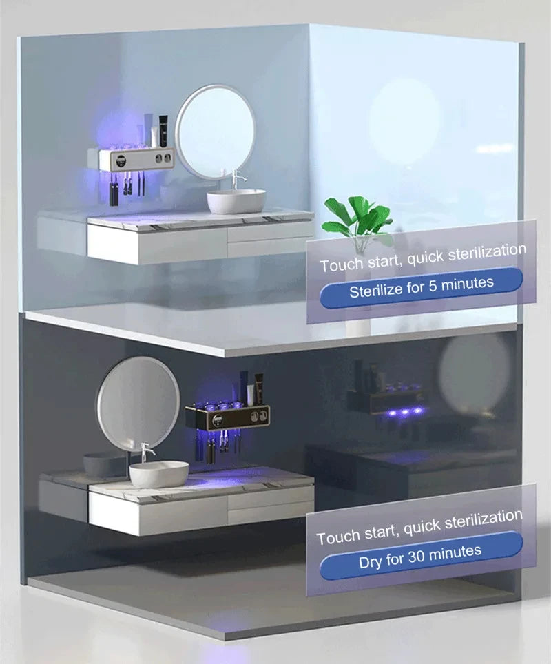 UV Toothbrush Holder Deep Sterilizer Toothpaste Squeezer Light Energy USB Charging Fast Drying Wall-mounted bathroom StorageRack